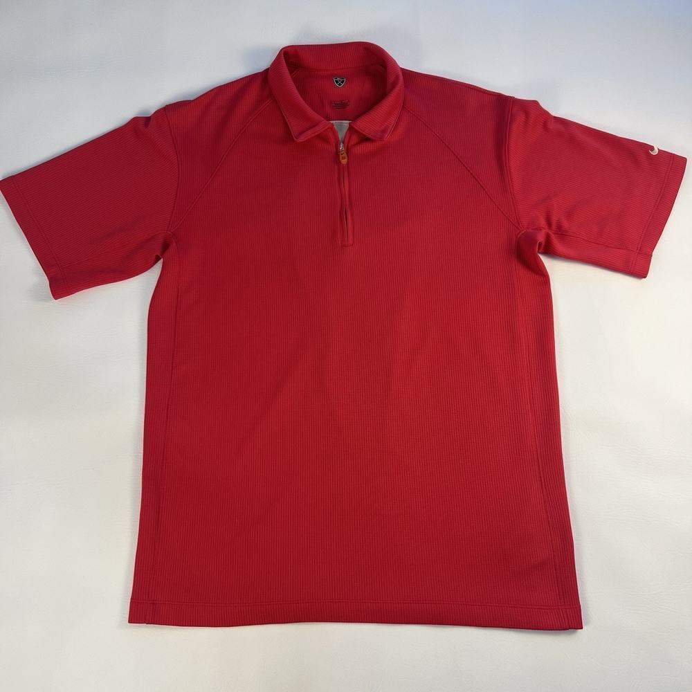 Nike Golf Polo Shirt Men's Vented Detailed Back 1/4 Zip Red Short Sleeve Size L